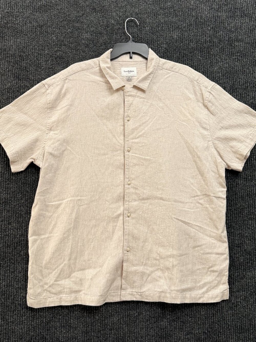 Goodfellow & Co Mens Short Sleeve Textured Camp Shirt Cream Beige Size‎ XL